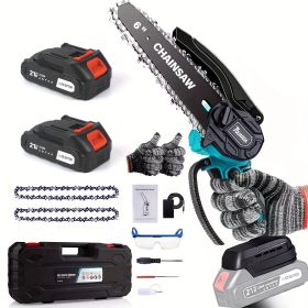 Mini ChainSaw Cordless 6-inch Electric Chain Saw With 2 Battery And Safety Lock For Wood Cutting, Tree Trimming, Courtyard, Household, And Garden