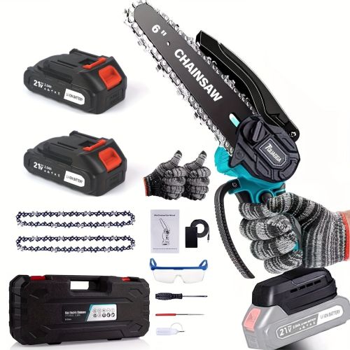 Mini ChainSaw Cordless 6-inch Electric Chain Saw With 2 Battery And Safety Lock For Wood Cutting, Tree Trimming, Courtyard, Household, And Garden