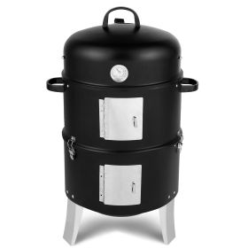 47x41.5x82cm Black, Double-walled, Cylindrical, Smoker, Charcoal Grill (Color: black)