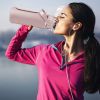 64Oz Glass Water Bottle Sports Water Bottle Motivational Water Bottle Water Intake Tracker Bottle with Straw Time Marker Silicone Sleeve Handle for Gy