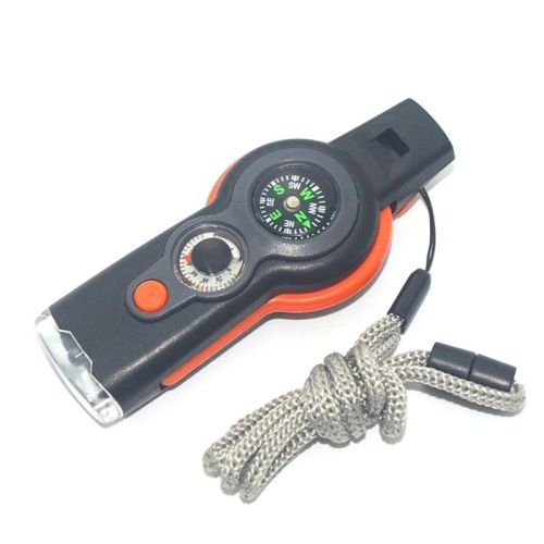 7 In 1 Military Survival Whistle; Multi-function Emergency Life Saving Tool; Outdoor Camping Fishing Hiking Hunting Accessories; Flashlight Compa