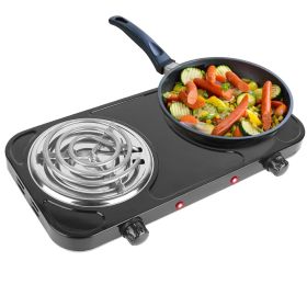 2000W Electric Double Burner Portable Coil Heating Hot Plate Stove Countertop RV Hotplate with Non Slip Rubber Feet 5 Temperature Adjustments (Color: black, Type: 2Burner)
