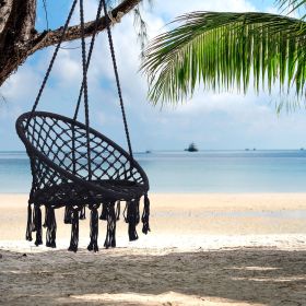 Hammock Chair Macrame Swing Max 330 Lbs Hanging Cotton Rope Hammock Swing Chair for Indoor and Outdoor (Color: black)