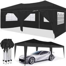 10'x20' EZ Pop Up Canopy Outdoor Portable Party Folding Tent with 6 Removable Sidewalls + Carry Bag + 4pcs Weight Bag (Color: black)