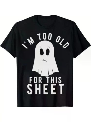 "I'm Too Old For This Sheet" Halloween Simple Ghost Print Men'S Cotton Short Sleeve T-Shirt 190gsm, All-Season, 2025